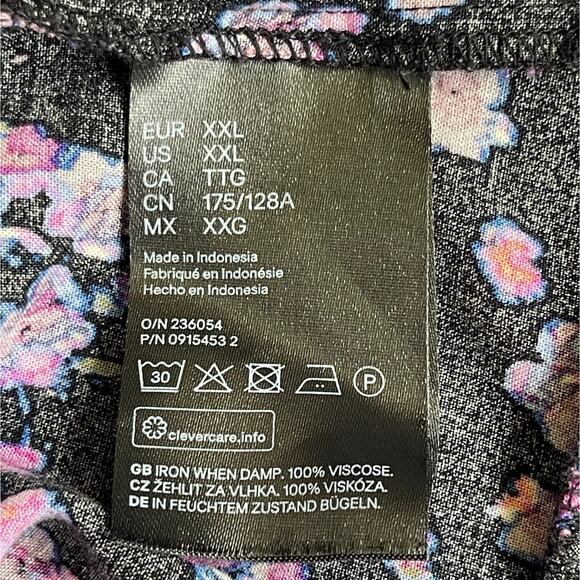 H&M Mini Dress Women Size XXL Black Floral Keyhole Viscose Half Puff Sleeve Boho - Picture 7 of 13